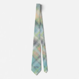 Pastel Monogram Groen Blauwgroen Geel Grijs Plaid  Stropdas