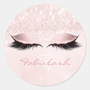 Pastel Monogram Naam Glitter Pink Eye Lash Girl 16 Ronde Sticker