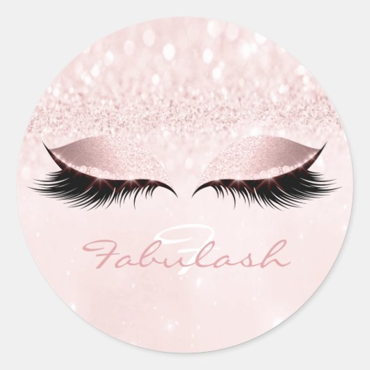 Pastel Monogram Naam Glitter Pink Eye Lash Girl 16 Ronde Sticker (Voorkant)