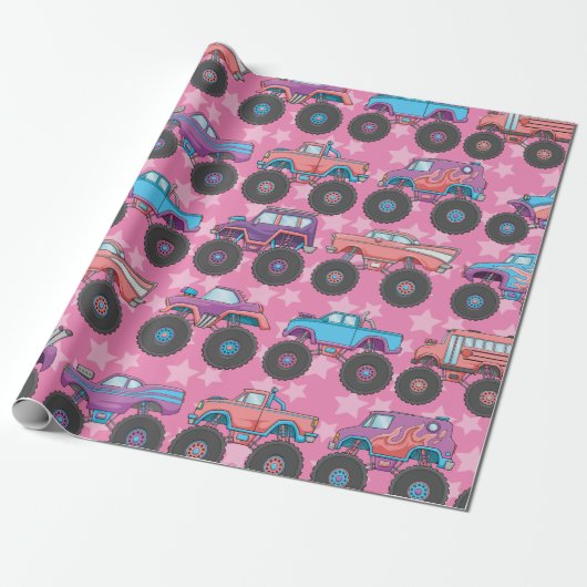 Pastel Monster Truck Wrapping Papier (Uitgerold)