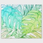 Pastel monstera palm leaf tropische waterverf cadeaupapier (Vlak)