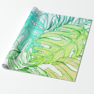 Pastel monstera palm leaf tropische waterverf cadeaupapier