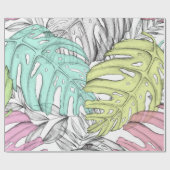 Pastel monstera palm leaf tropische waterverf cadeaupapier (Vlak)