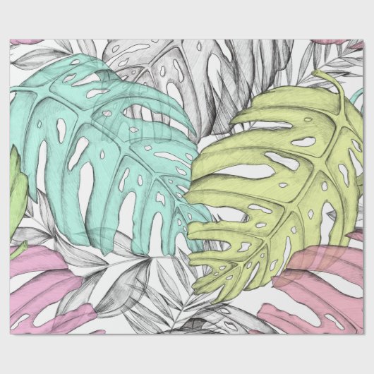 Pastel monstera palm leaf tropische waterverf cadeaupapier (Vlak)