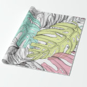 Pastel monstera palm leaf tropische waterverf cadeaupapier (Uitgerold)
