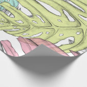 Pastel monstera palm leaf tropische waterverf cadeaupapier (Hoek)