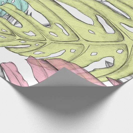 Pastel monstera palm leaf tropische waterverf cadeaupapier (Hoek)