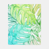 Pastel monstera palm leaf tropische waterverf fleece deken (Voorkant)