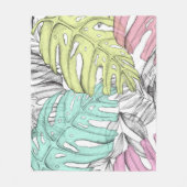 Pastel monstera palm leaf tropische waterverf fleece deken (Voorkant)