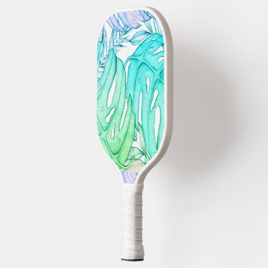 Pastel monstera palm leaf tropische waterverf pickleball paddle (Links)