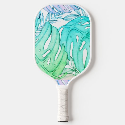 Pastel monstera palm leaf tropische waterverf pickleball paddle (Voorkant)