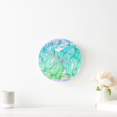 Pastel monstera palm leaf tropische waterverf ronde klok (Huis)