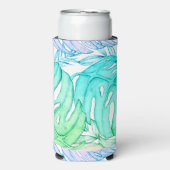 Pastel monstera palm leaf tropische waterverf seltzer blikjeskoeler (Seltzer Voorkant)
