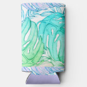 Pastel monstera palm leaf tropische waterverf seltzer blikjeskoeler (Achterkant)