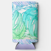 Pastel monstera palm leaf tropische waterverf seltzer blikjeskoeler (Voorkant)