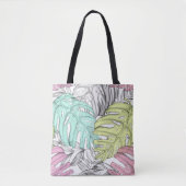 Pastel monstera palm leaf tropische waterverf tote bag (Voorkant)
