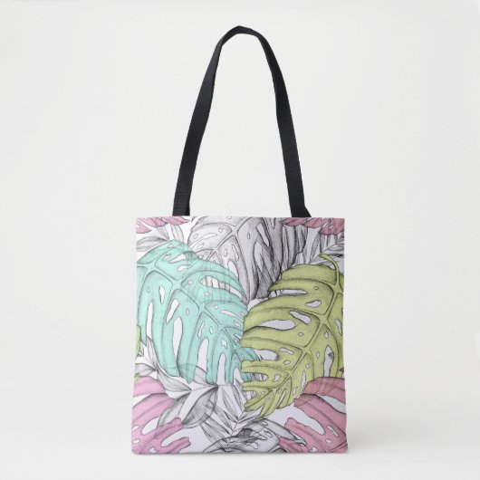 Pastel monstera palm leaf tropische waterverf tote bag (Voorkant)