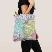 Pastel monstera palm leaf tropische waterverf tote bag (Dichtbij)