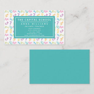 Pastel Mooie Cijfers Patroon Teal Wiskundeleraar Visitekaartje