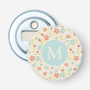 Pastel Mooie Lente Bloem Motief Monogram Button Flesopener