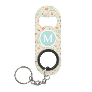 Pastel Mooie Lente Bloem Motief Monogram Mini Flessenopener