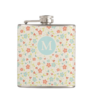 Pastel Mooie Lente Bloemmotief Monogram Heupfles