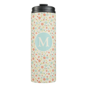 Pastel Mooie Lente Bloemmotief Monogram Thermosbeker