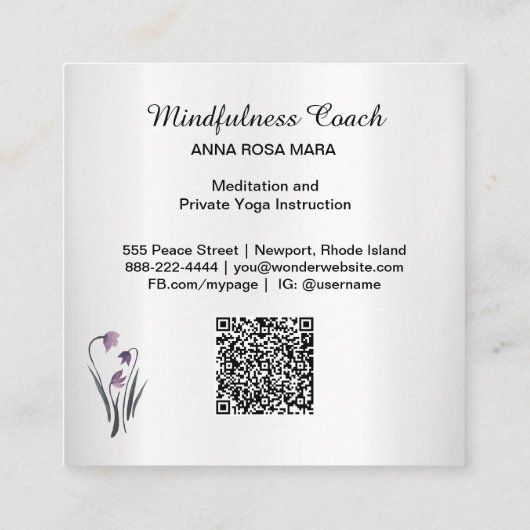 *~* Pastel Moon QR code Mandala Folie Floral Squar Vierkante Visitekaartje (Achterkant)