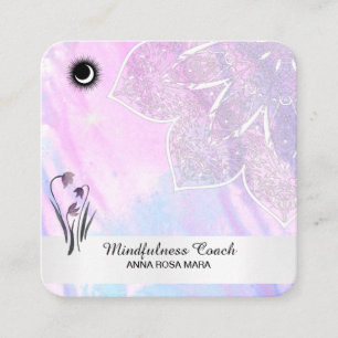 *~* Pastel Moon QR code Mandala Folie Flowers Vierkante Visitekaartje