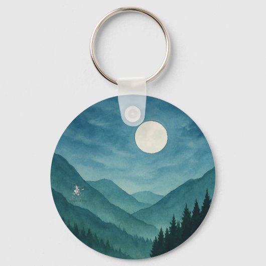 Pastel Moon tijdens Starry Mountain Night Sleutelhanger (Voorkant)