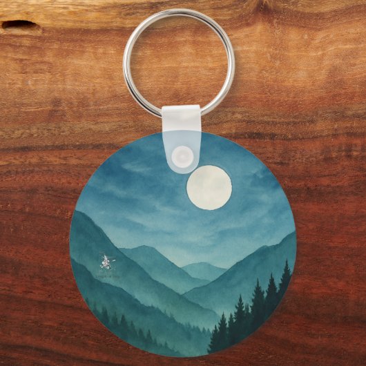 Pastel Moon tijdens Starry Mountain Night Sleutelhanger (Achterkant)