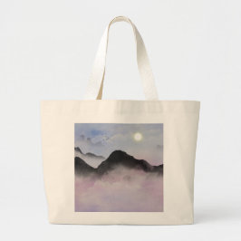 Pastel Mountain Silhouetten | Minimalistische Natu Grote Tote Bag