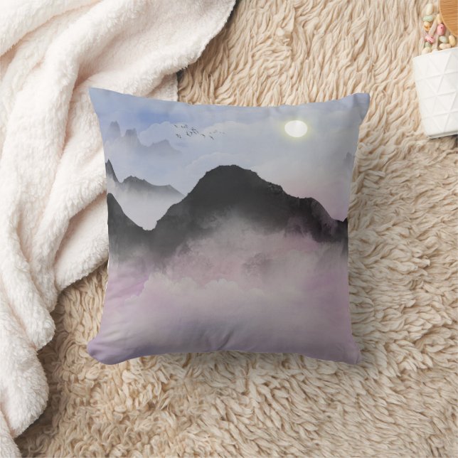 Pastel Mountain Silhouetten | Minimalistische Natu Kussen (Deken)