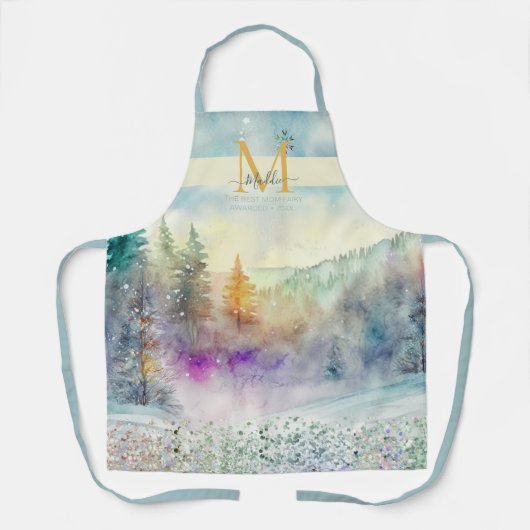 Pastel mountainforest artsy custom Monogram Apron Schort (Voorkant)