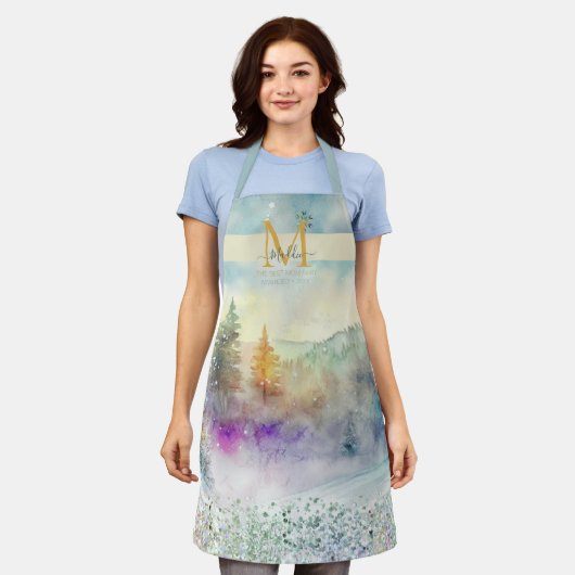 Pastel mountainforest artsy custom Monogram Apron Schort (Gedragen)