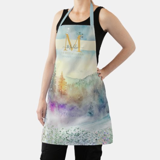 Pastel mountainforest artsy custom Monogram Apron Schort (Insitu)
