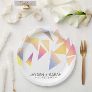Pastel Multi-Colored Confetti White Wedding Papieren Bordje
