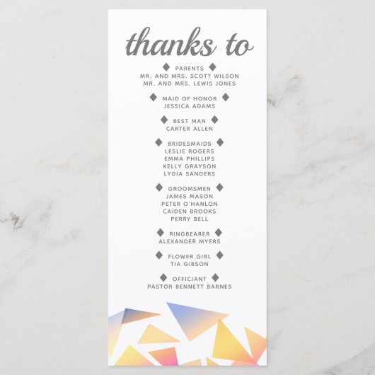 Pastel Multi-Colored Confetti White Wedding Programmakaart (Achterkant)