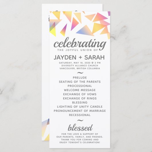 Pastel Multi-Colored Confetti White Wedding Programmakaart (Voorkant / Achterkant)