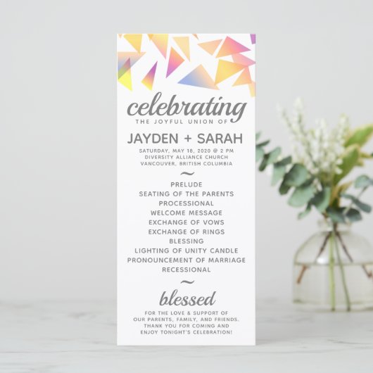 Pastel Multi-Colored Confetti White Wedding Programmakaart (Staand voorkant)