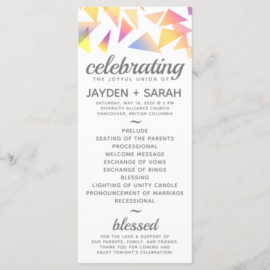 Pastel Multi-Colored Confetti White Wedding Programmakaart (Voorkant)