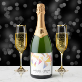 Pastel Multi-Colored Confetti White Wedding Sparkling Wijnetiket