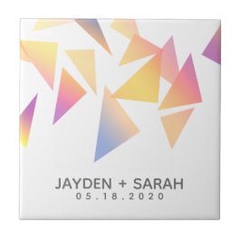 Pastel Multi-Colored Confetti White Wedding Tegeltje