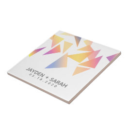 Pastel Multi-Colored Confetti White Wedding Tegeltje