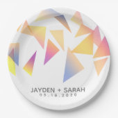 Pastel Multi-Kleurig Confetti Witte Bruiloft Papieren Bordje (Voorkant)
