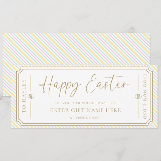 Pastel Multi Stripe Happy Easter Gift Voucher Kaar Kaart (Voorkant / Achterkant)