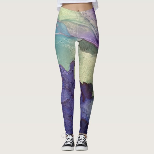 Pastel Multicolor Alcohol Ink Vloeibare Abstracte  Leggings (Voorkant)