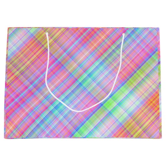 Pastel Multicolour Plaid Fabric Groot Cadeauzakje (Voorkant)