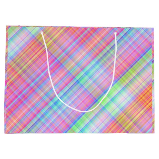 Pastel Multicolour Plaid Fabric Groot Cadeauzakje (Achterkant)