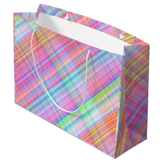 Pastel Multicolour Plaid Fabric Groot Cadeauzakje (Achterkant Gekanteld)